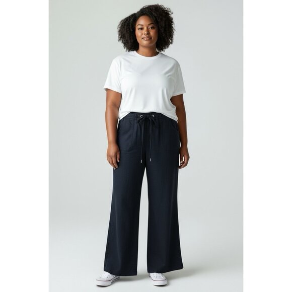 *INC International Concepts Linen Pant Womens 16W Black Summer Coastal Resort - Picture 1 of 6